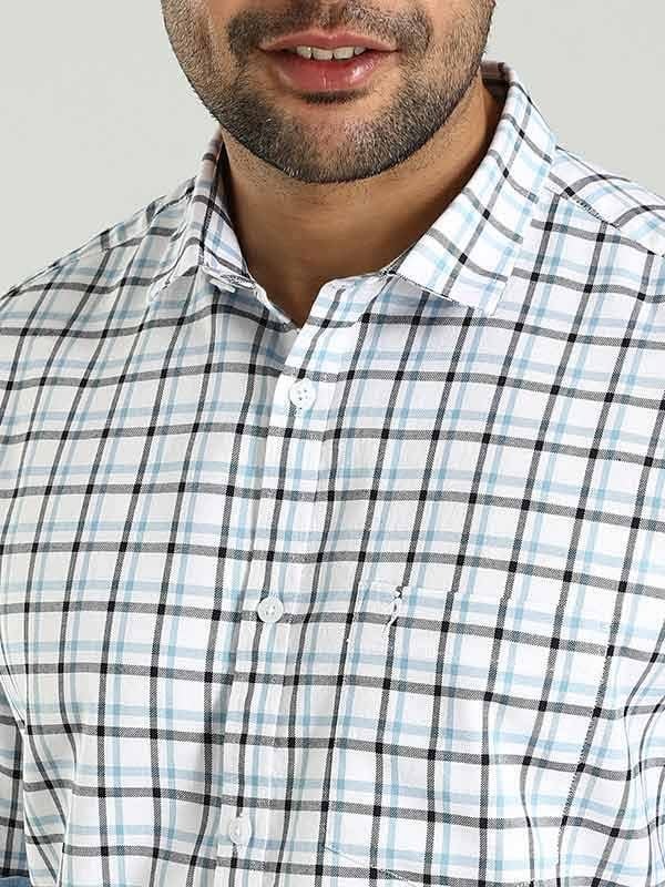 Indian Terrain Men's Regular Fit Full Sleeve Checkered White Shirt